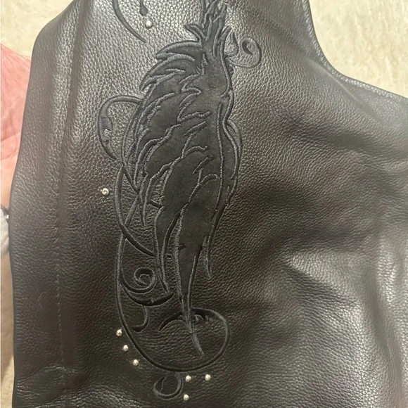 Black Leather Chaps with Embroidered Design - Picture 2 of 3